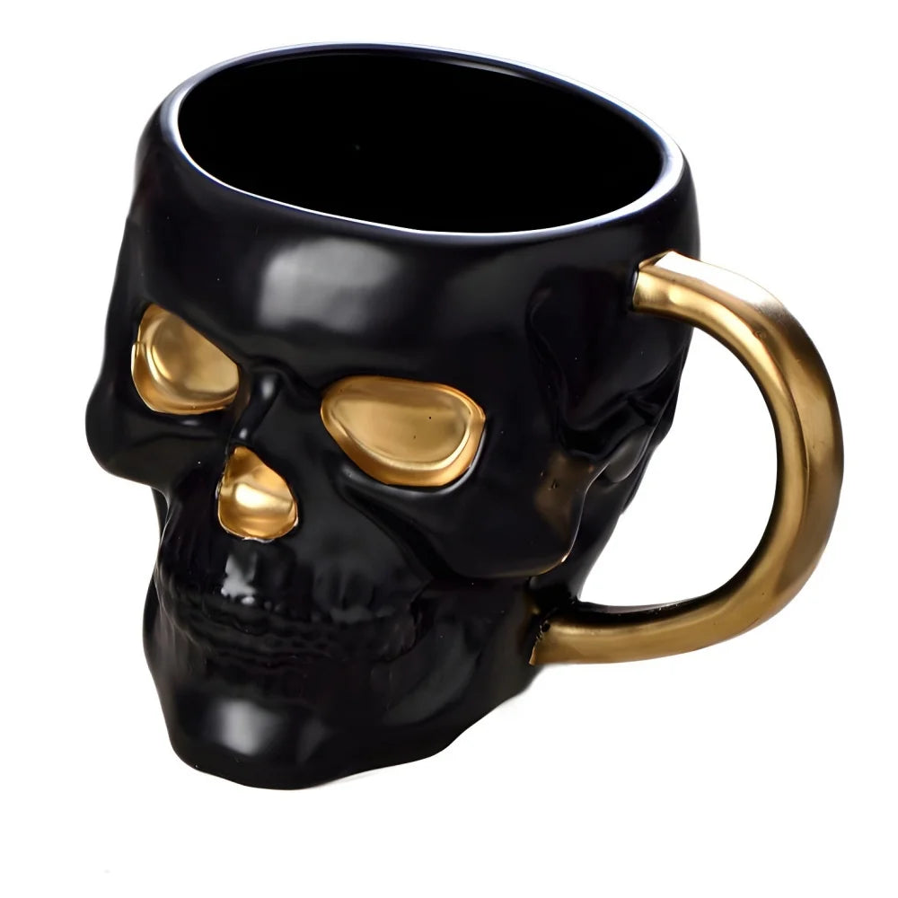 Gothic Novelty Skull Mug with Gold Handles