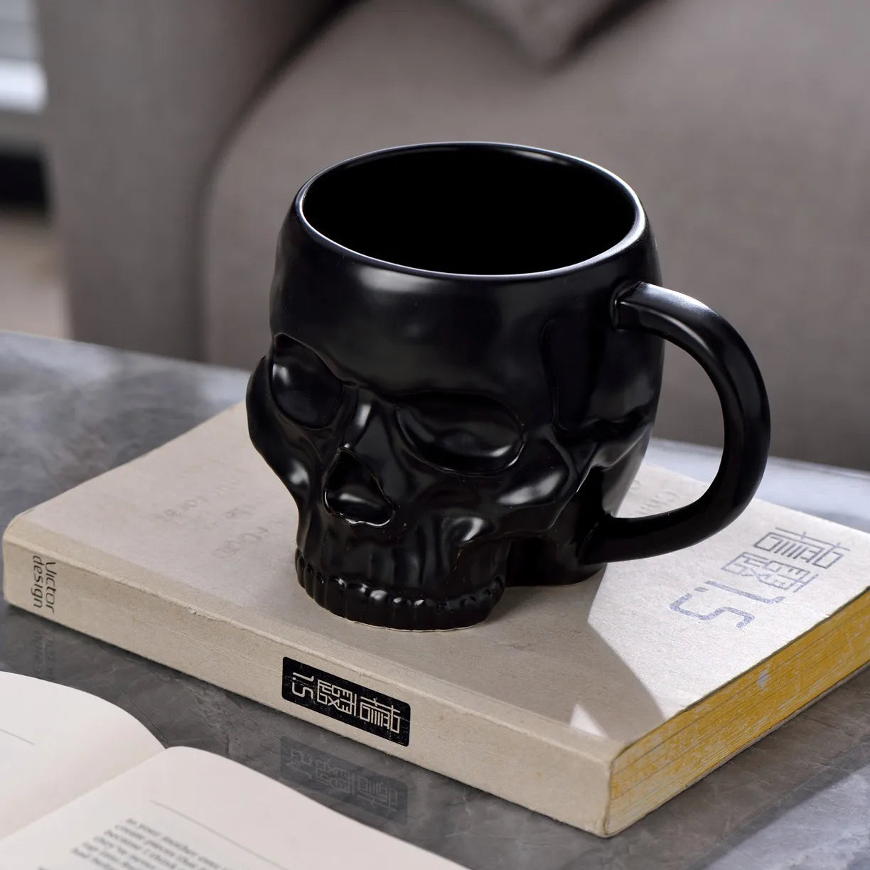 Gothic Novelty Skull Mug with Gold Handles