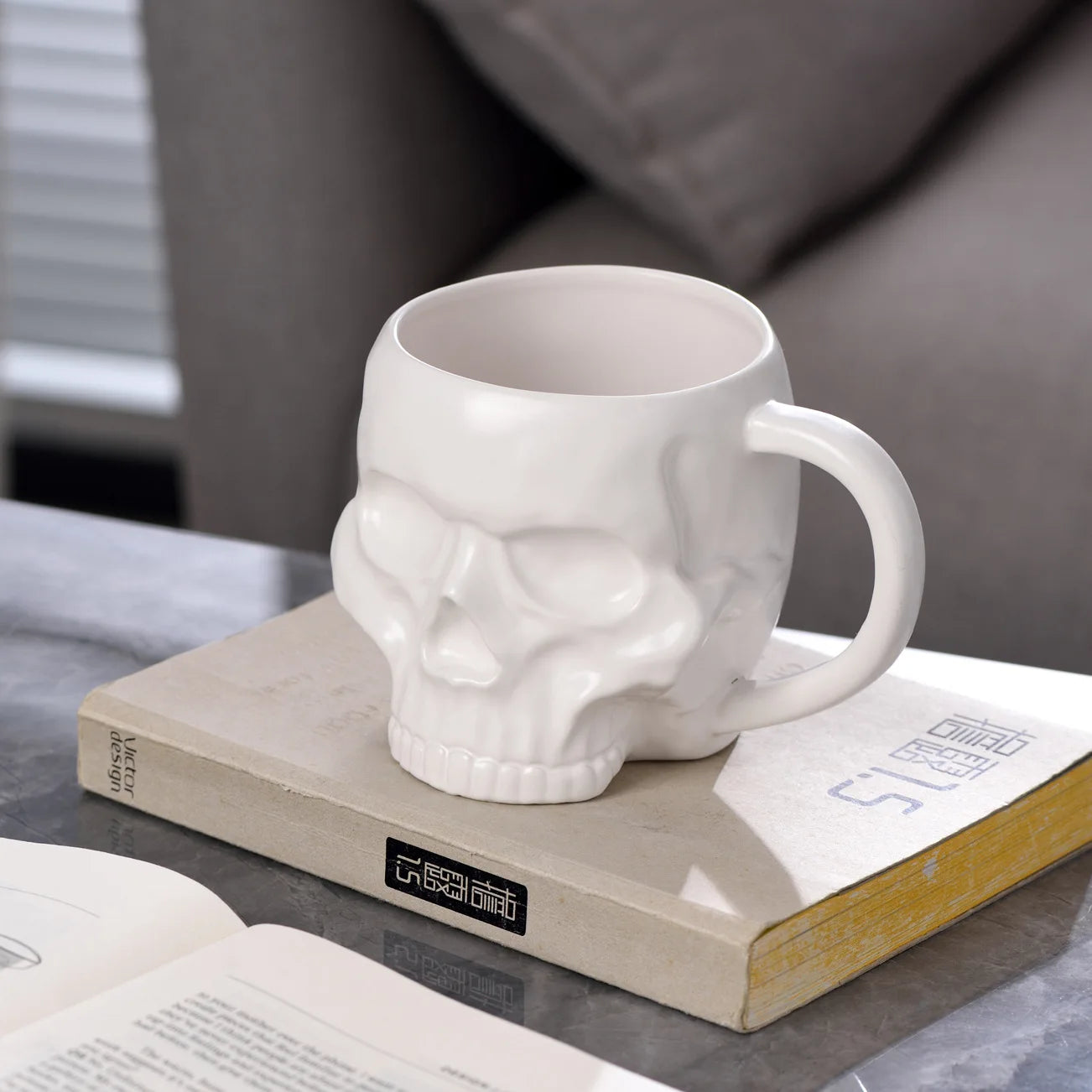 Gothic Novelty Skull Mug with Gold Handles